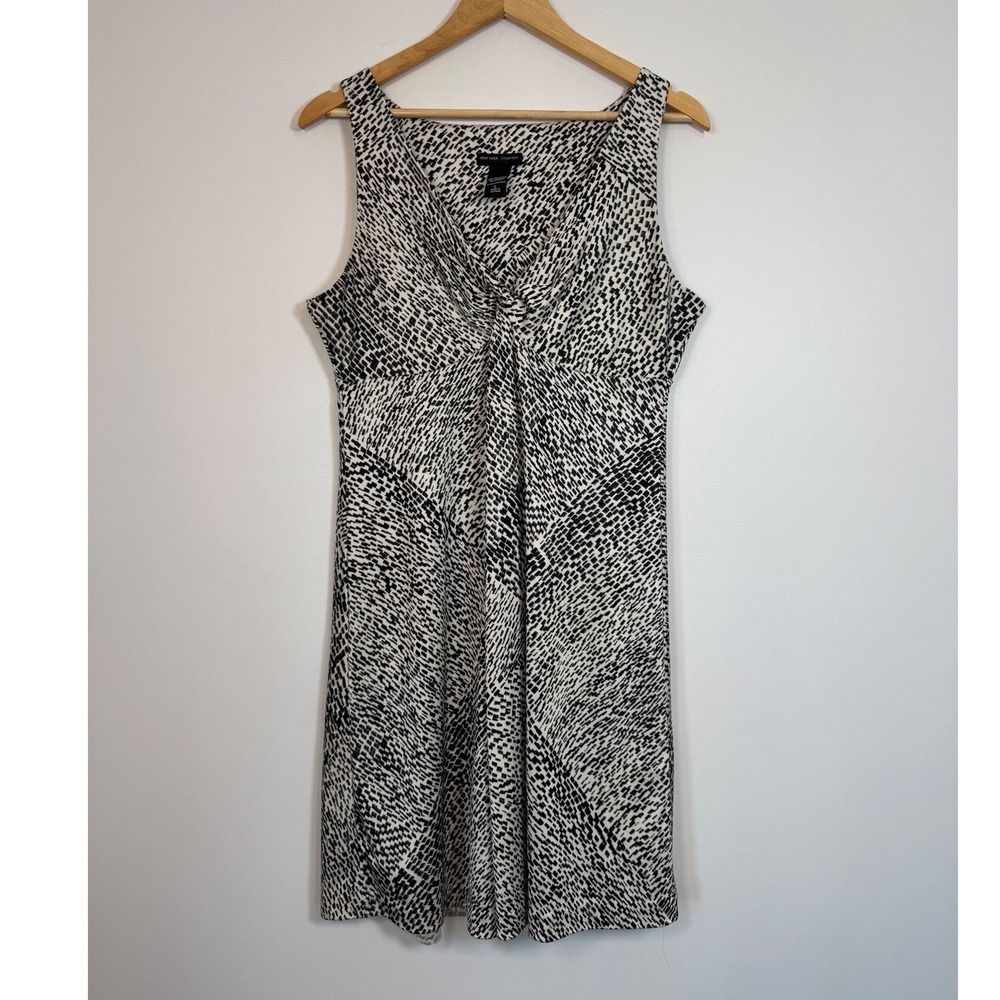 Abstract Geometric New York & Company Twist Front Sheath Dress Women Large Black